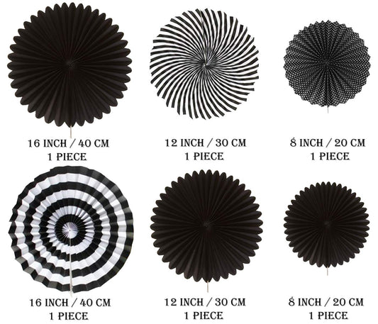 Paper Fans For Decoration Birthday Party Trend Party Fan For Wedding Birthday Showers - Black And White (Pack Of 6)