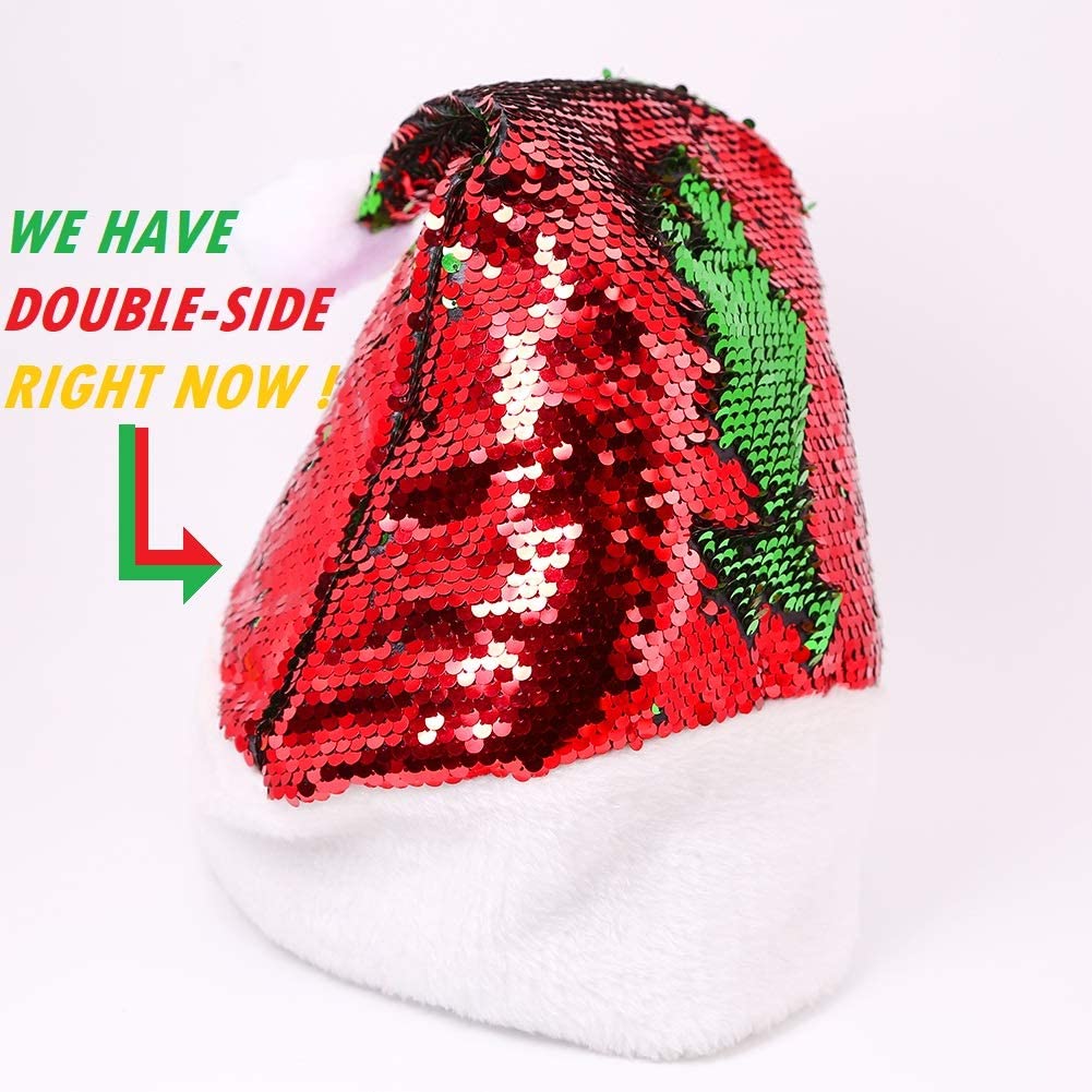 2 Piece Reversible Sequin Santa Hats For Adults & Kids – Christmas Santa Hats Christmas Red Sequin Hat Christmas Party