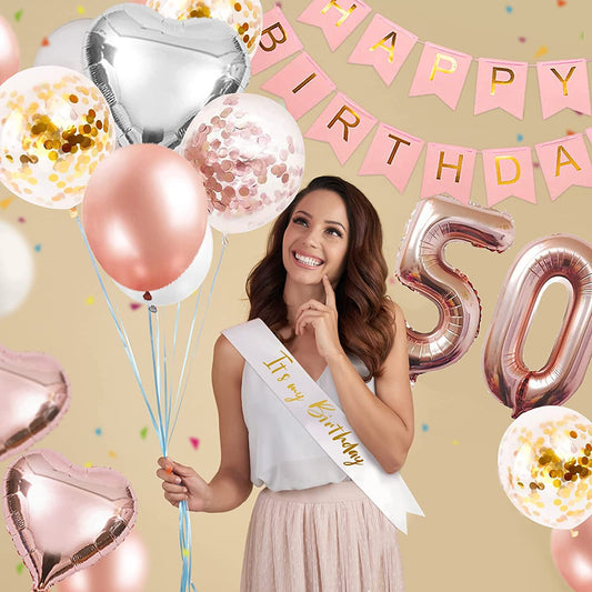 50th Rose Gold and Silver Birthday Party Decoration