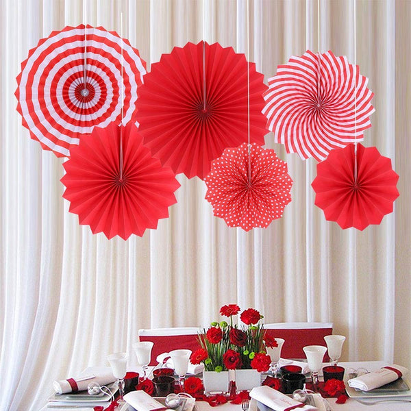 Red Paper Fans For Decoration Birthday Party Trend Party Fan For Wedding Birthday Showers (Pack Of 6)