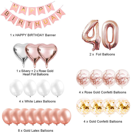 40th Birthday Party Rose Gold Decoration Kit