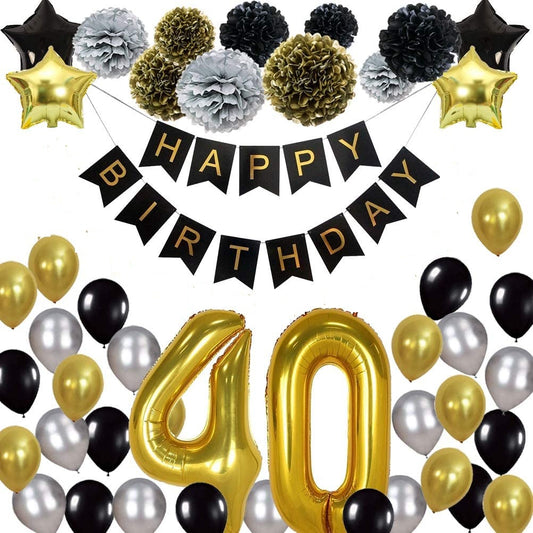 40th Birthday Party Golden and Black Decoration Kit