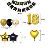Black and Gold 18th Birthday Party Decorations Kit