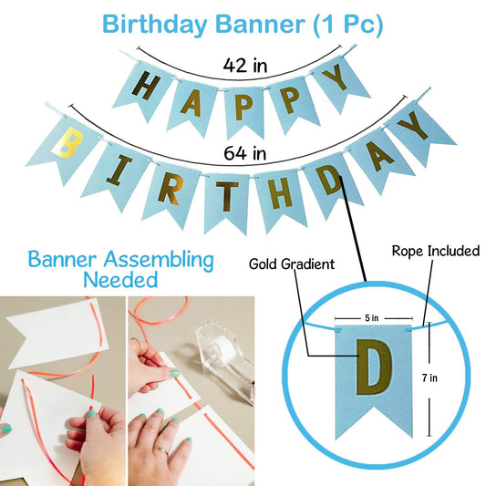 First Happy Birthday Banner Balloons Decorations Items Combo- 123Pcs Set Kit