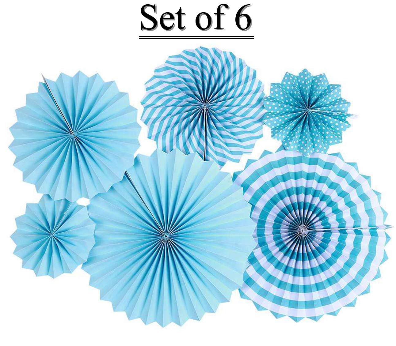 Paper Fans For Decoration Birthday Party Trend Party Fan For Wedding Birthday Showers - Blue And White (Pack Of 6)