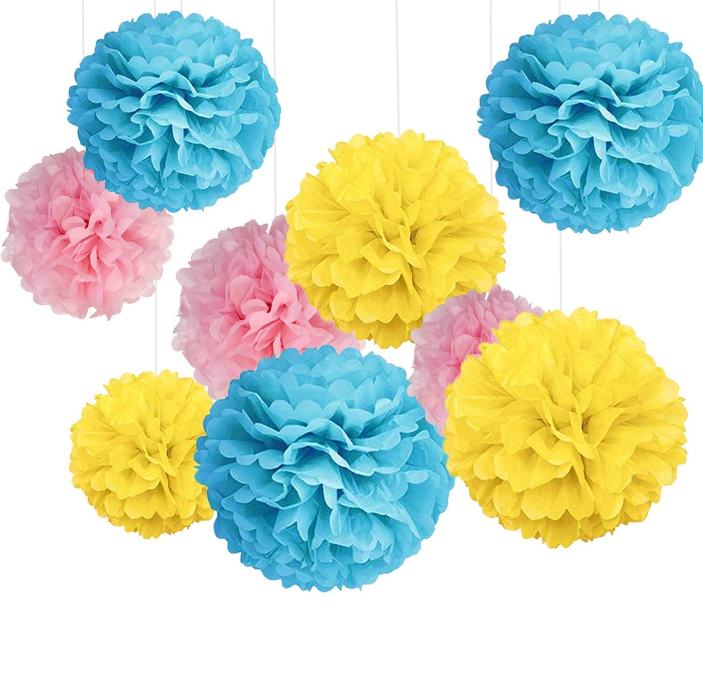 Pink Blue And Yellow Pom Pom Flower Decoration -Baby Shower