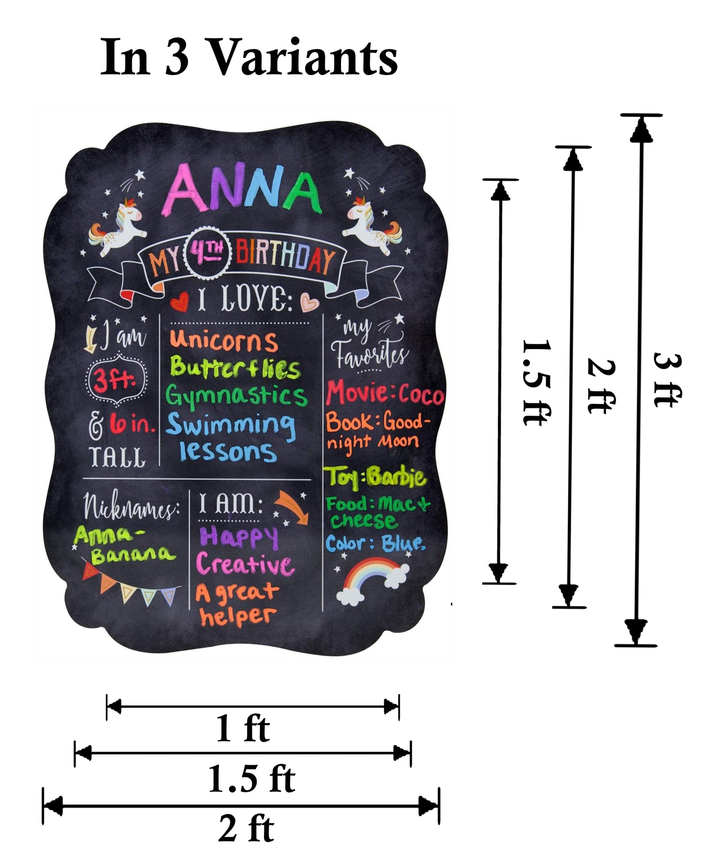 Unicorn Theme Customized Chalkboard/Milestone Board for Kids Birthday Party