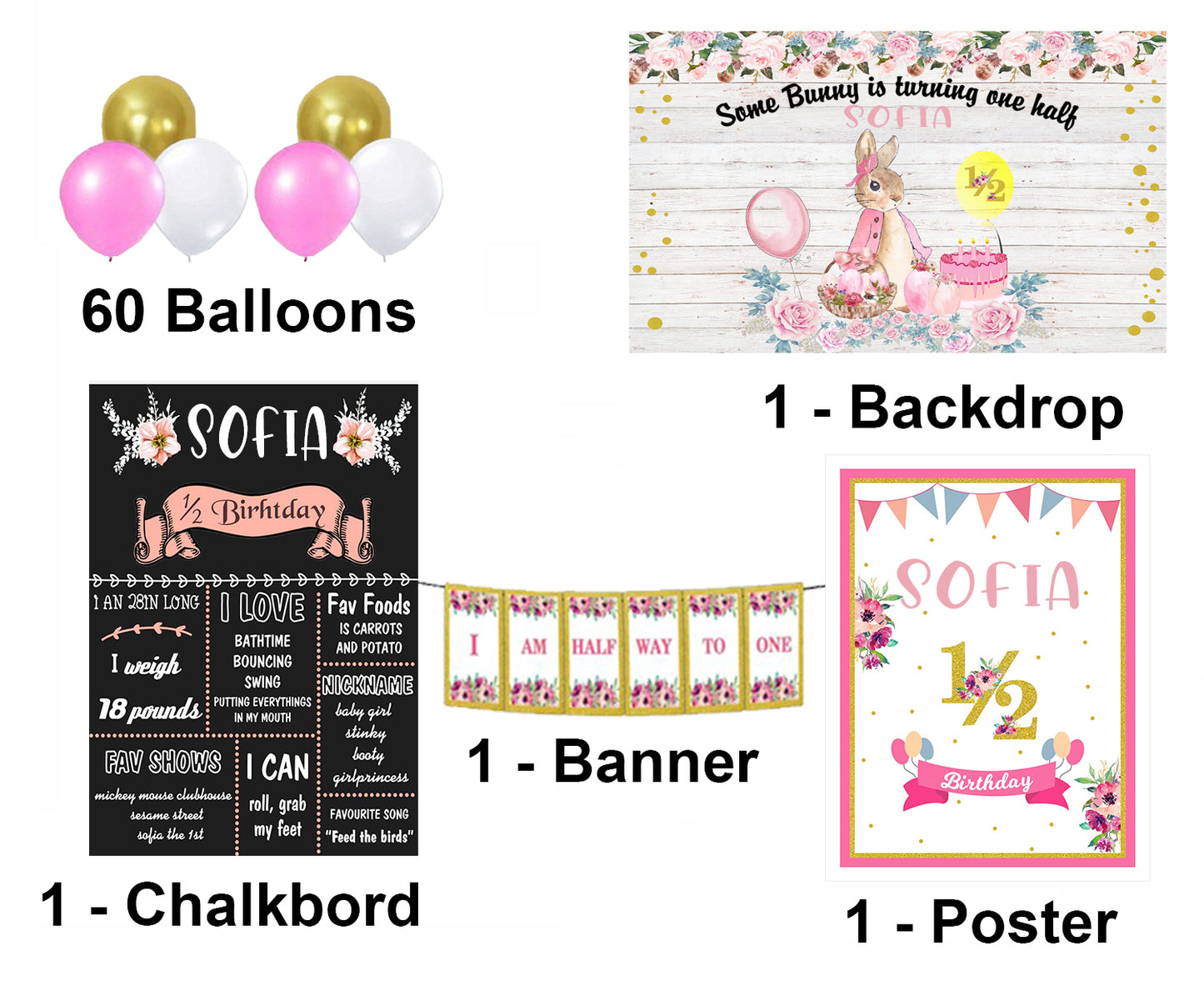 Half or 6 Months Birthday Girl  Personalized Kit