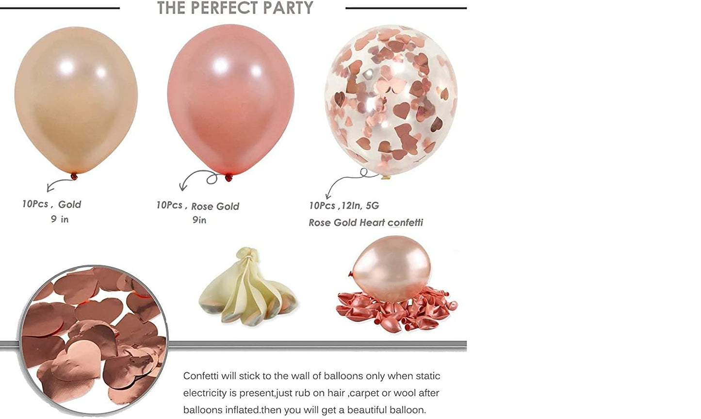 Birthday Party Decorations Kit Happy Birthday Balloons Banner, Heart & Star Foil Balloons, Latex Balloons and Confetti Balloons, Metallic Foil Fringe Curtains Photo Backdrop (Rose Gold)