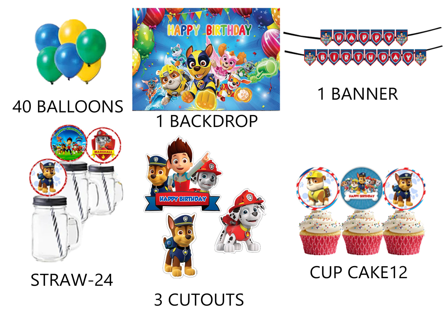 Paw Patrol Theme Birthday Party Combo Kit with Backdrop & Decorations