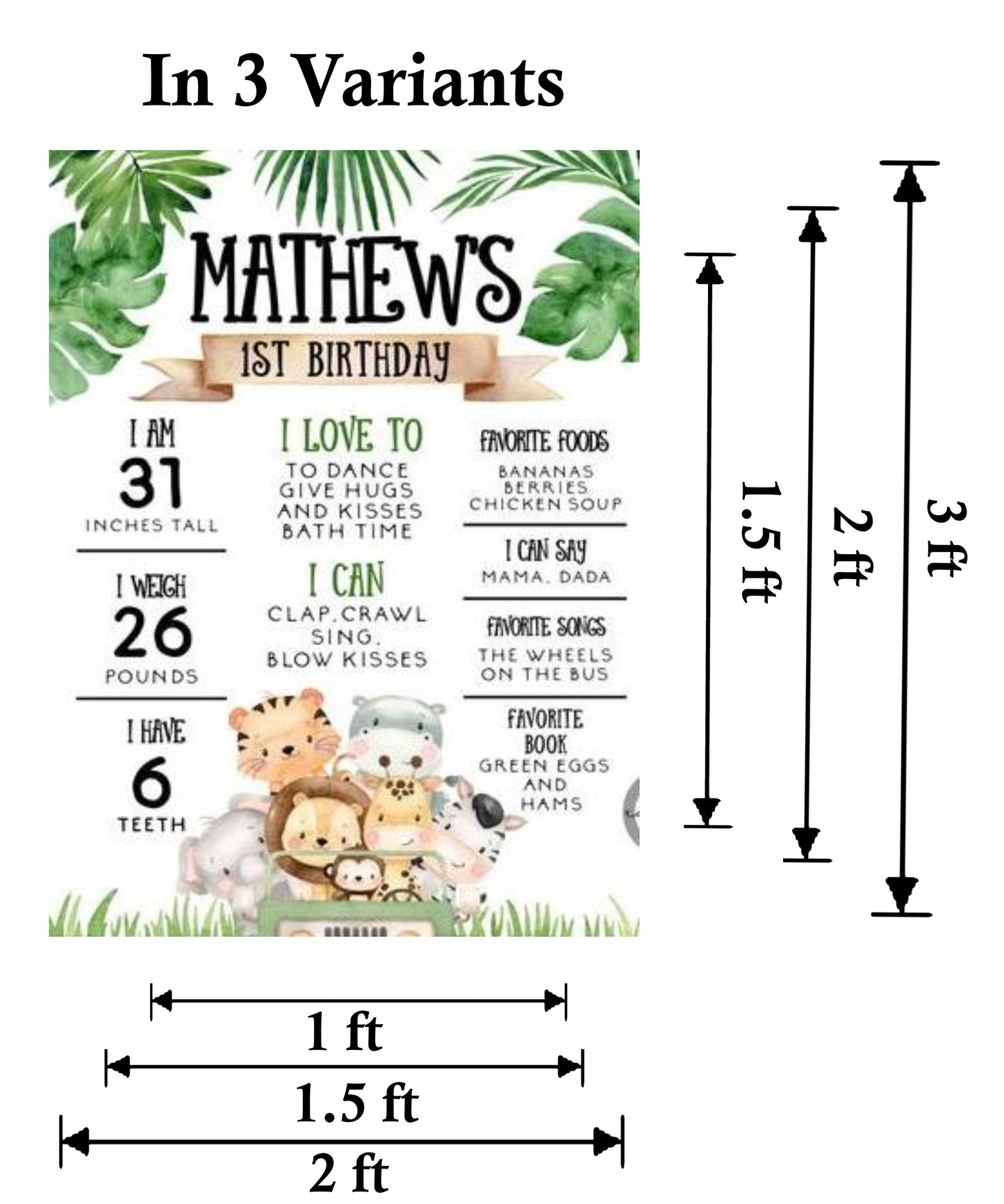 Jungle Safari Customized Chalkboard Milestone Board for Kids Birthday Party