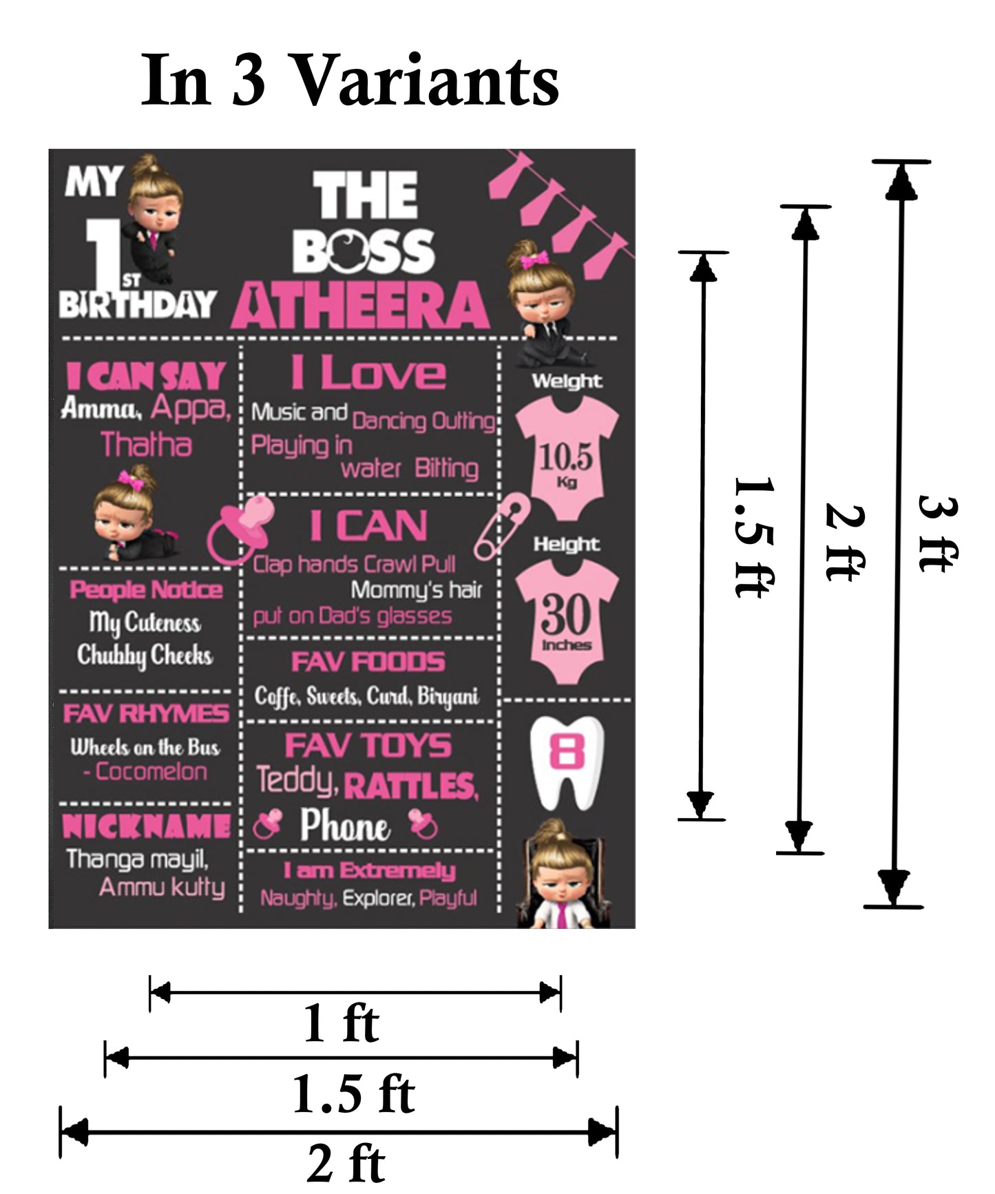 Boss Baby Girl Theme Customized Chalkboard/Milestone Board for Kids Birthday Party