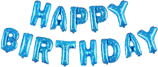 Birthday Decorations - Happy Birthday Banner Blue ,Stars Blue And Metallic Blue Balloons