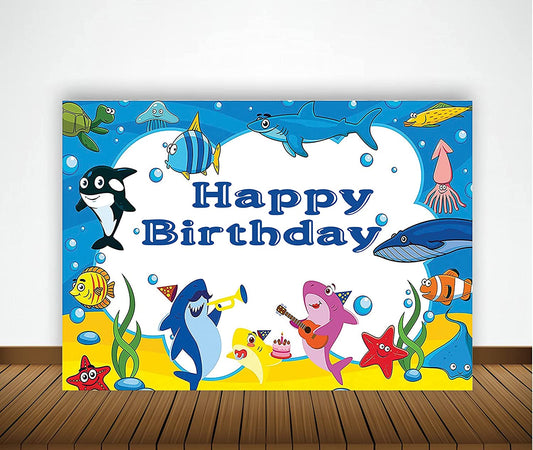 Baby Shark Theme Birthday Party Backdrop