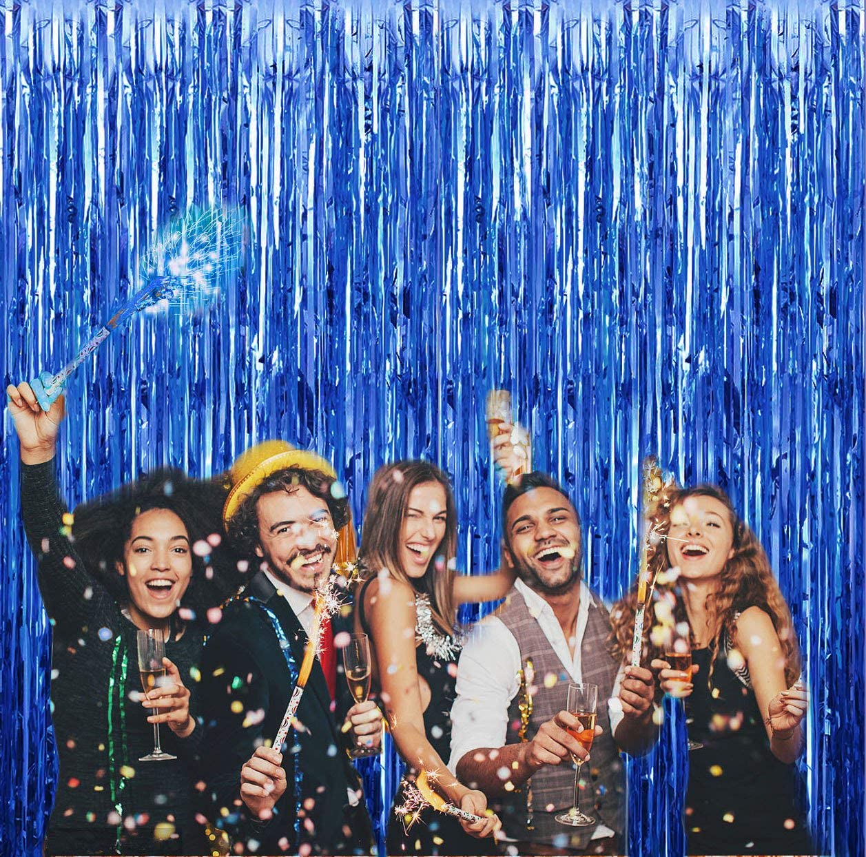 Blue Tinsel Foil Fringe Curtains