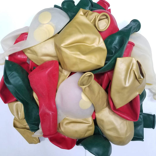 Green Red and Gold Latex Metallic & Confetti Party Balloons