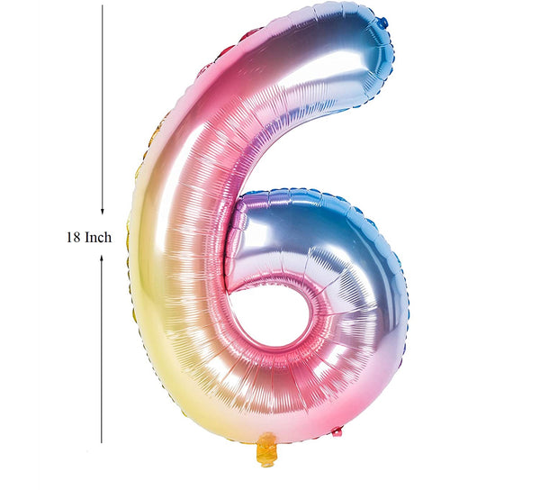 New 18 Inch Rainbow Digit Foil Birthday Party Balloons Number 6
