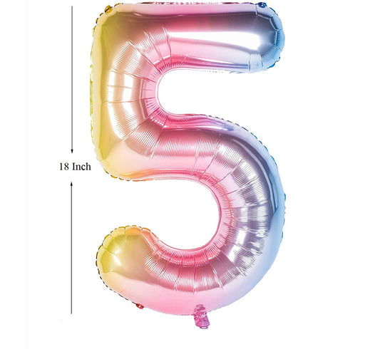 New 18 Inch Rainbow Digit Foil Birthday Party Balloons Number 5