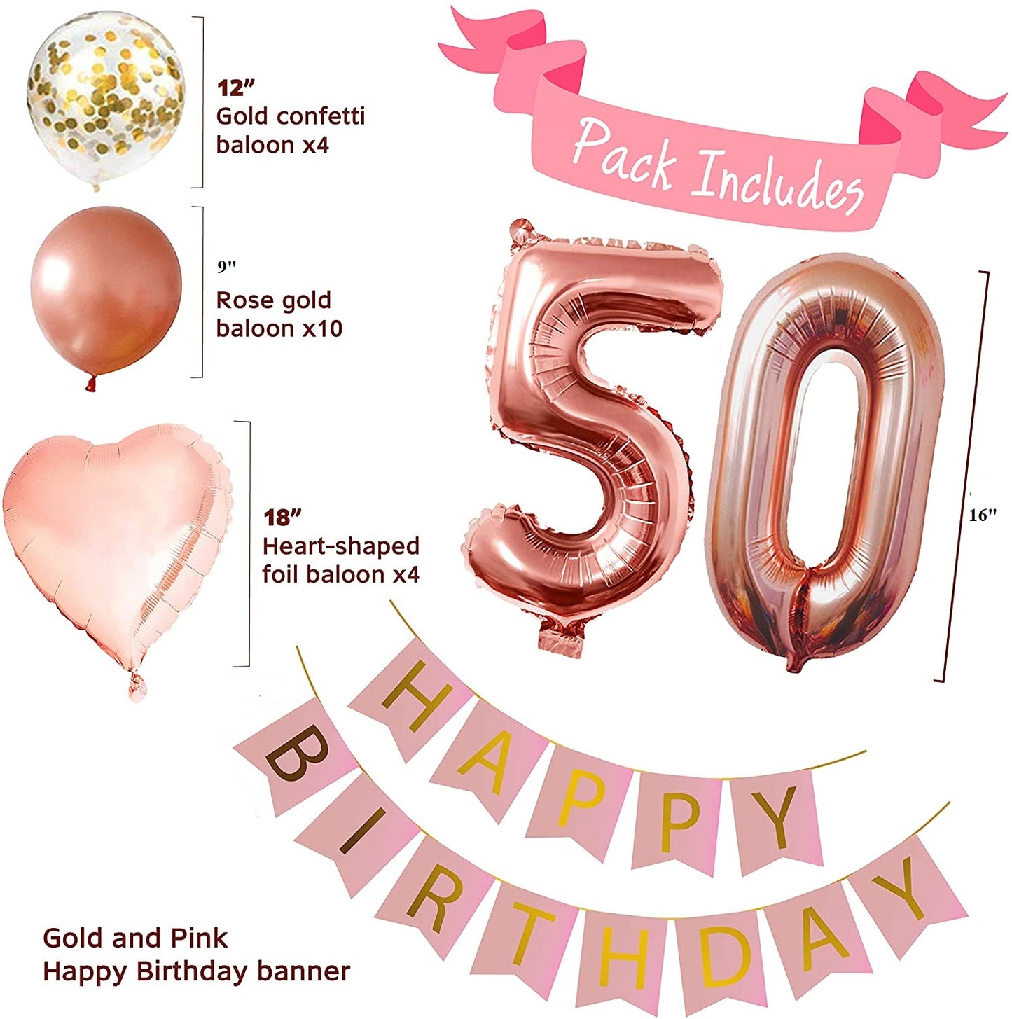 50Th Rose Gold Birthday Party Decoration Kit