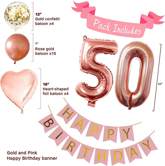 50Th Rose Gold Birthday Party Decoration Kit