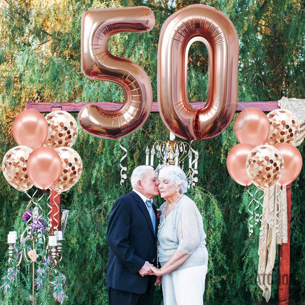 50th Balloon Number Rose Gold and Confetti Balloons