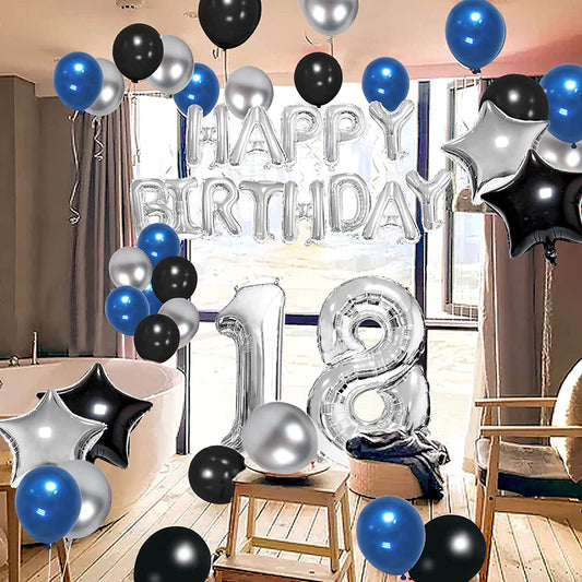 18 Birthday Party Supplies Silver Happy Birthday Banner Kit