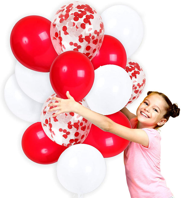 Red And White And Golden Confetti Balloon(With Ribbon) - Pack Of 20 Baby Arrival, Birthday Party Wedding Bridal Shower Party Decoration