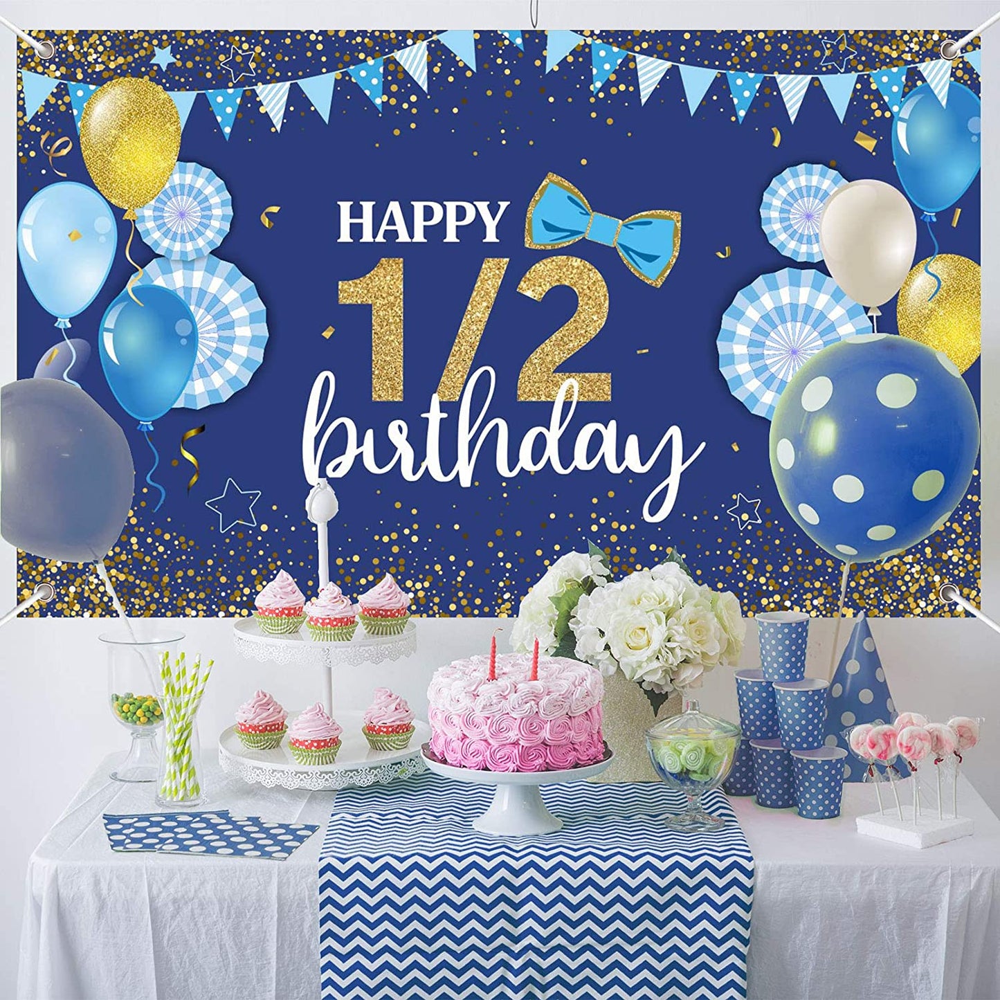Half Birthday Party Boys Backdrop