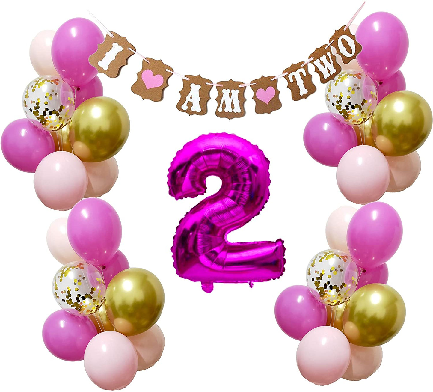 2nd Birthday Decorations Set – Pink+Gold