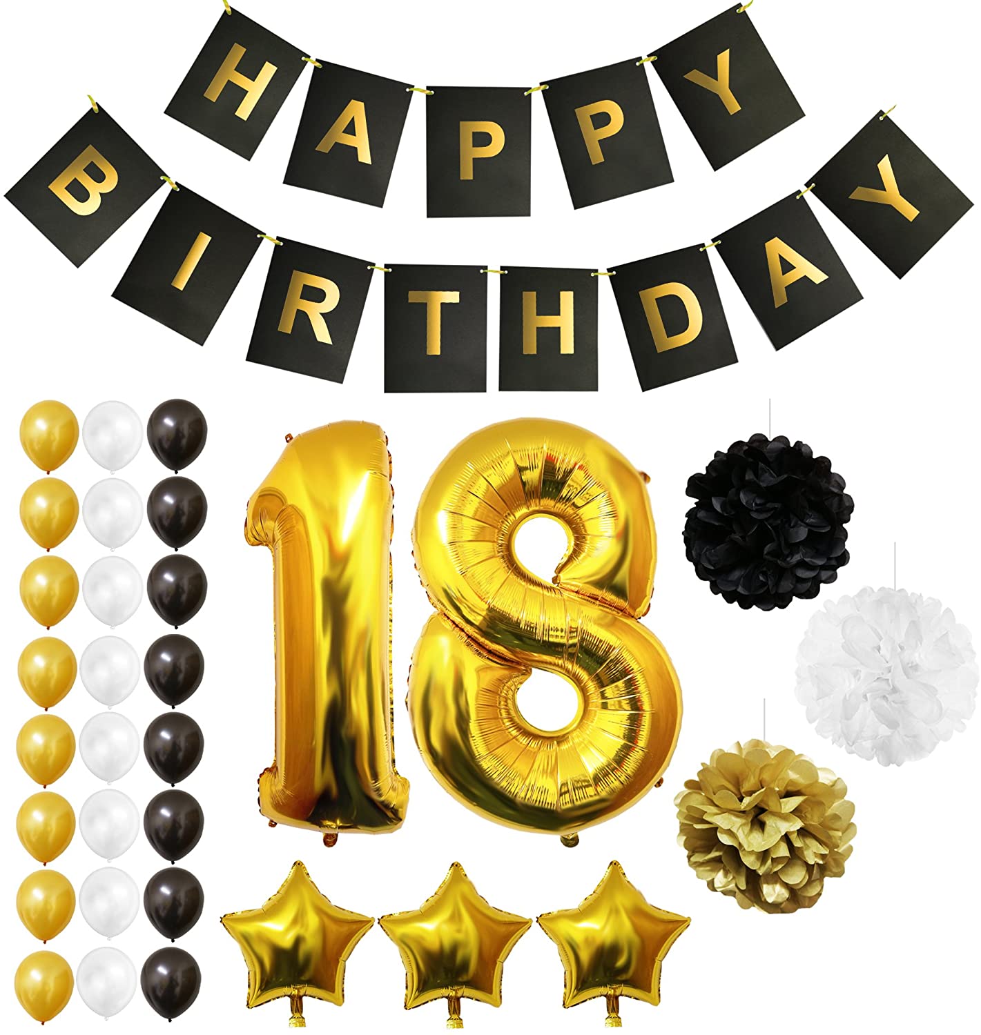 18th Happy Birthday Party Combo Black & Gold
