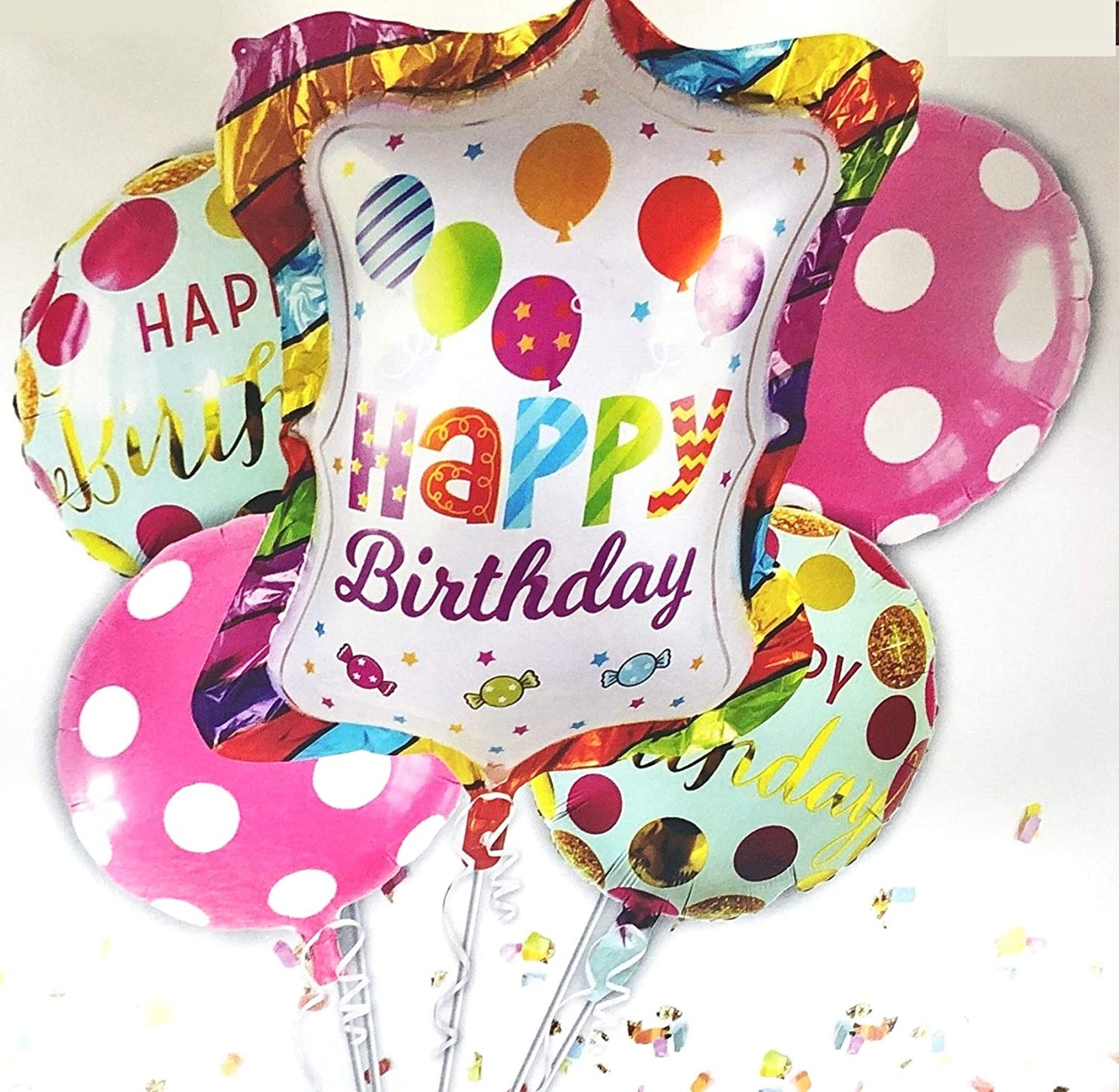 Happy Birthday Foil Balloons Pastel Colors ( Set Of 5 )