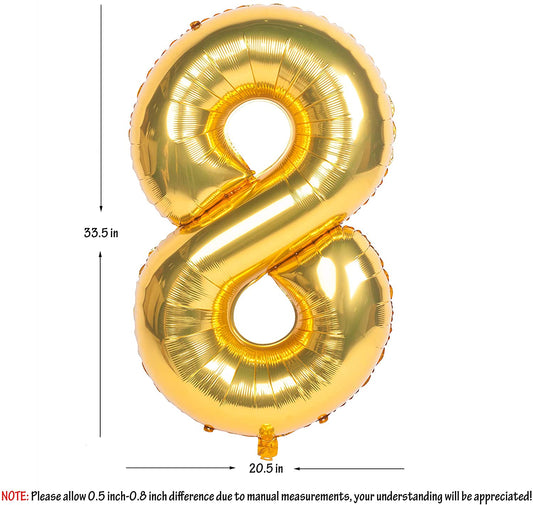 32 Inch Gold Digit Helium Foil Birthday Party Balloons Number 8