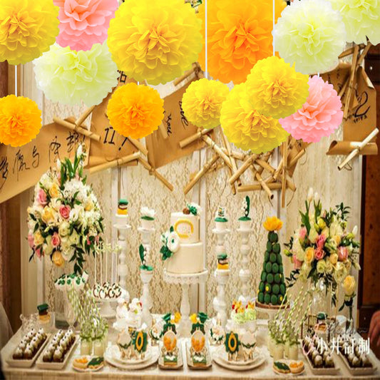 Orange ,Pink ,Yellow And Ivory Pompom Flower Decoration