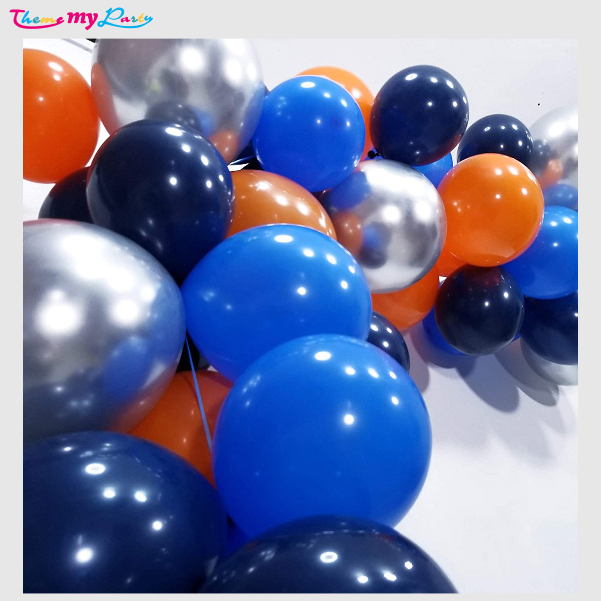 Blue Silver and Orange Balloons Party Arch Kit
