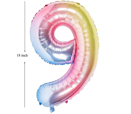 New 18 Inch Rainbow Digit Foil Birthday Party Balloons Number 9