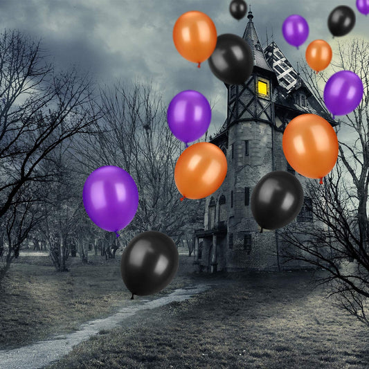 Black, Orange And Purple Latex Balloons For Birthday Parties, Halloween Decorations Etc.