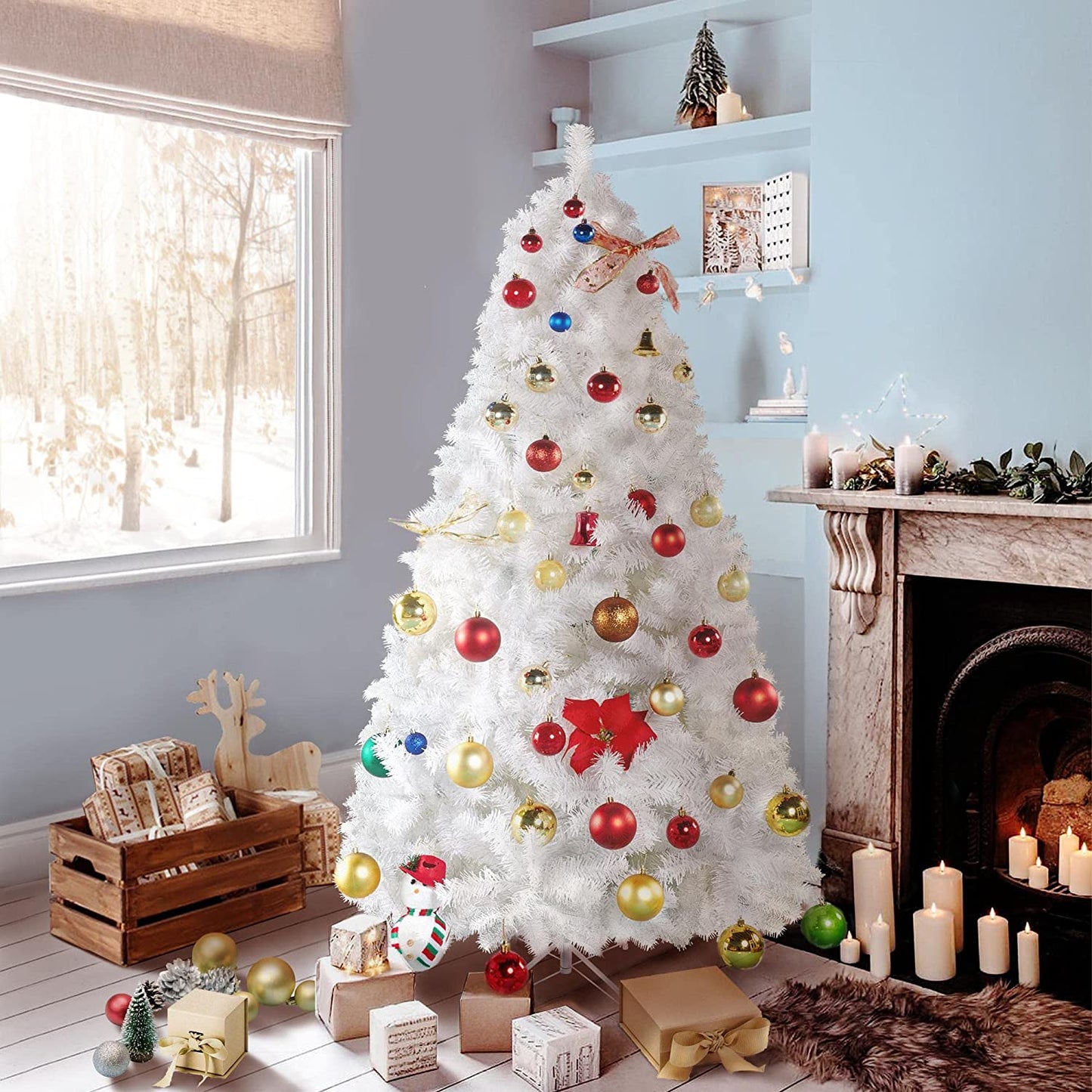 6ft White Snow Artificial Christmas Tree for Indoor/Outdoor Decorations
