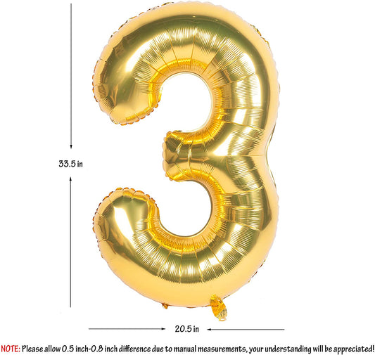 32 Inch Gold Digit Helium Foil Birthday Party Balloons Number 3