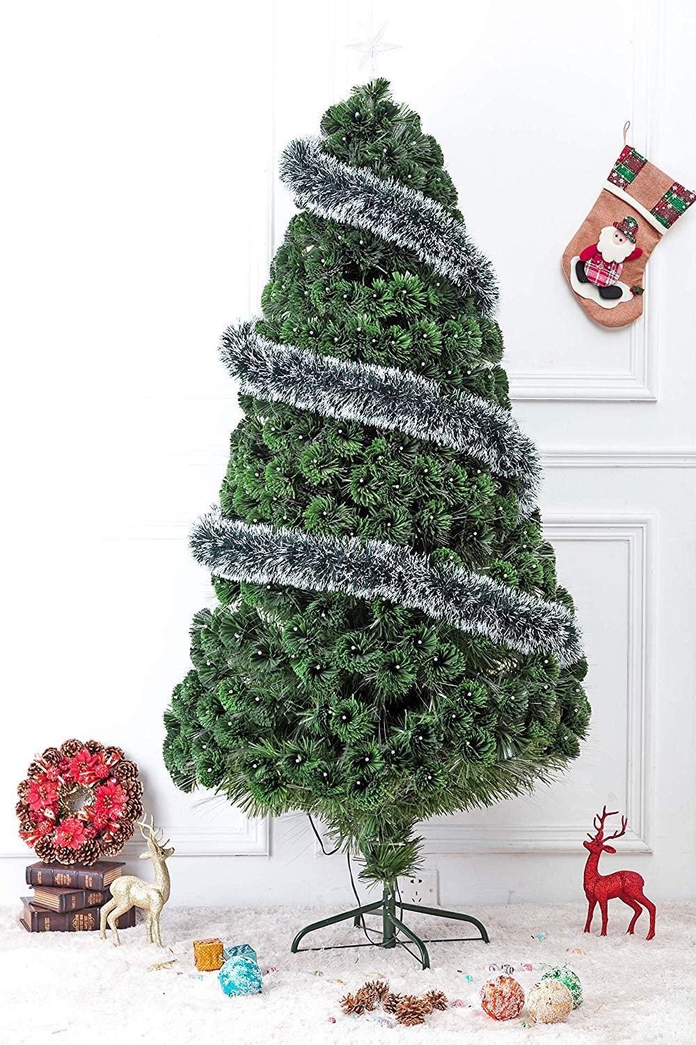 Artificial Green and White Merry Christmas Strings, Garlands For X Mas Christmas Tree Decoration And Home