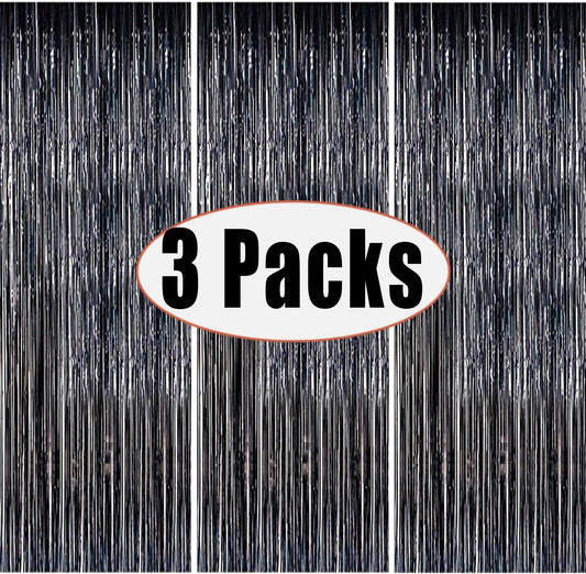 Black Metallic Tinsel Foil Fringe Curtains