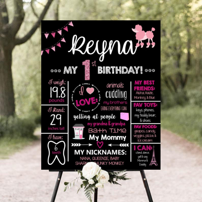 Paris Theme Customized Chalkboard/Milestone Board for Kids Birthday Party