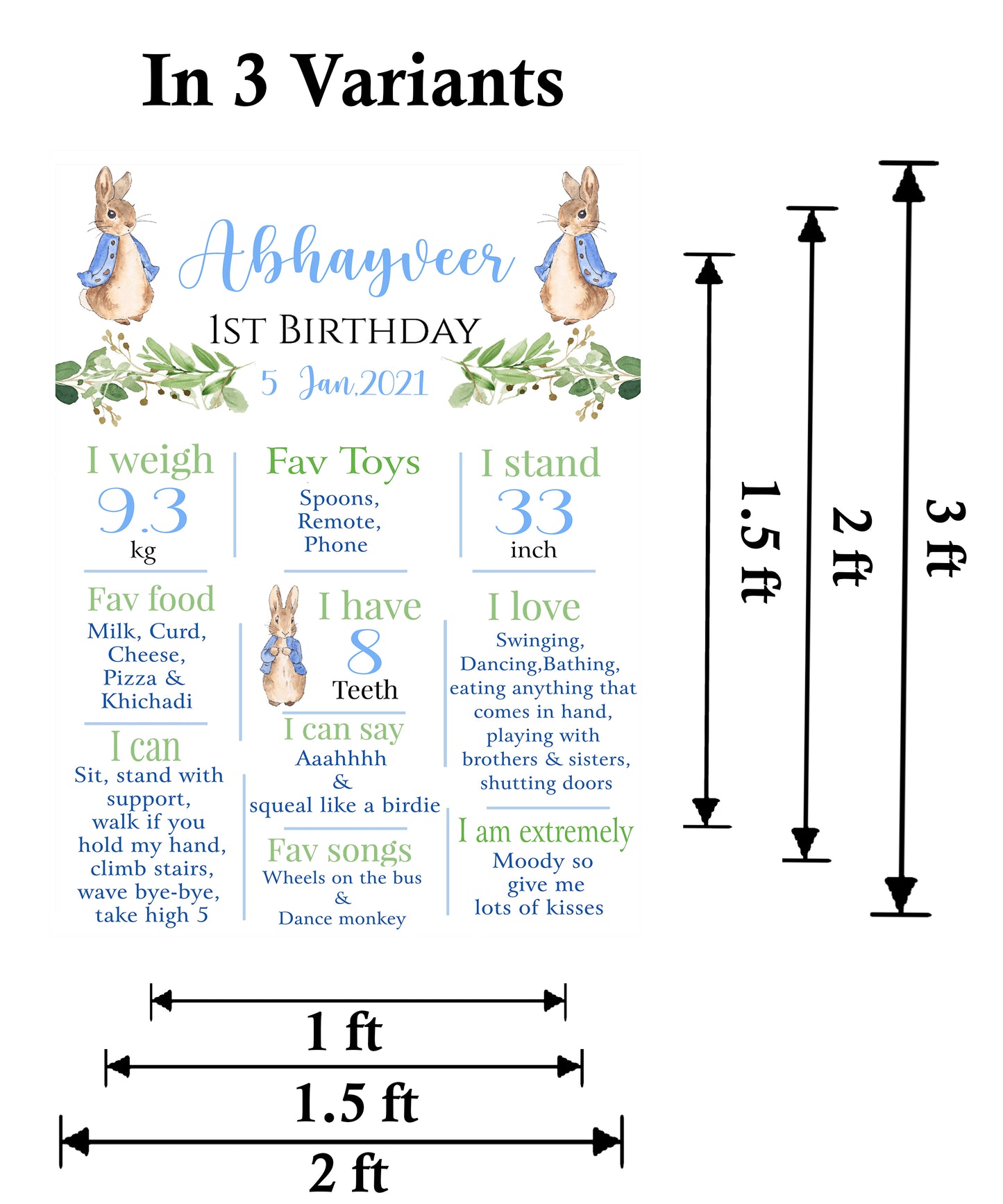 Bunny Theme Customized Chalkboard Milestone Board for Kids Birthday Party