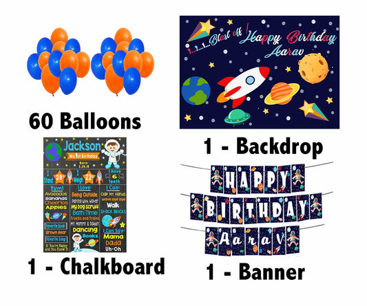 Space Party Complete kit with Backdrop ,Banner and Chalkboard