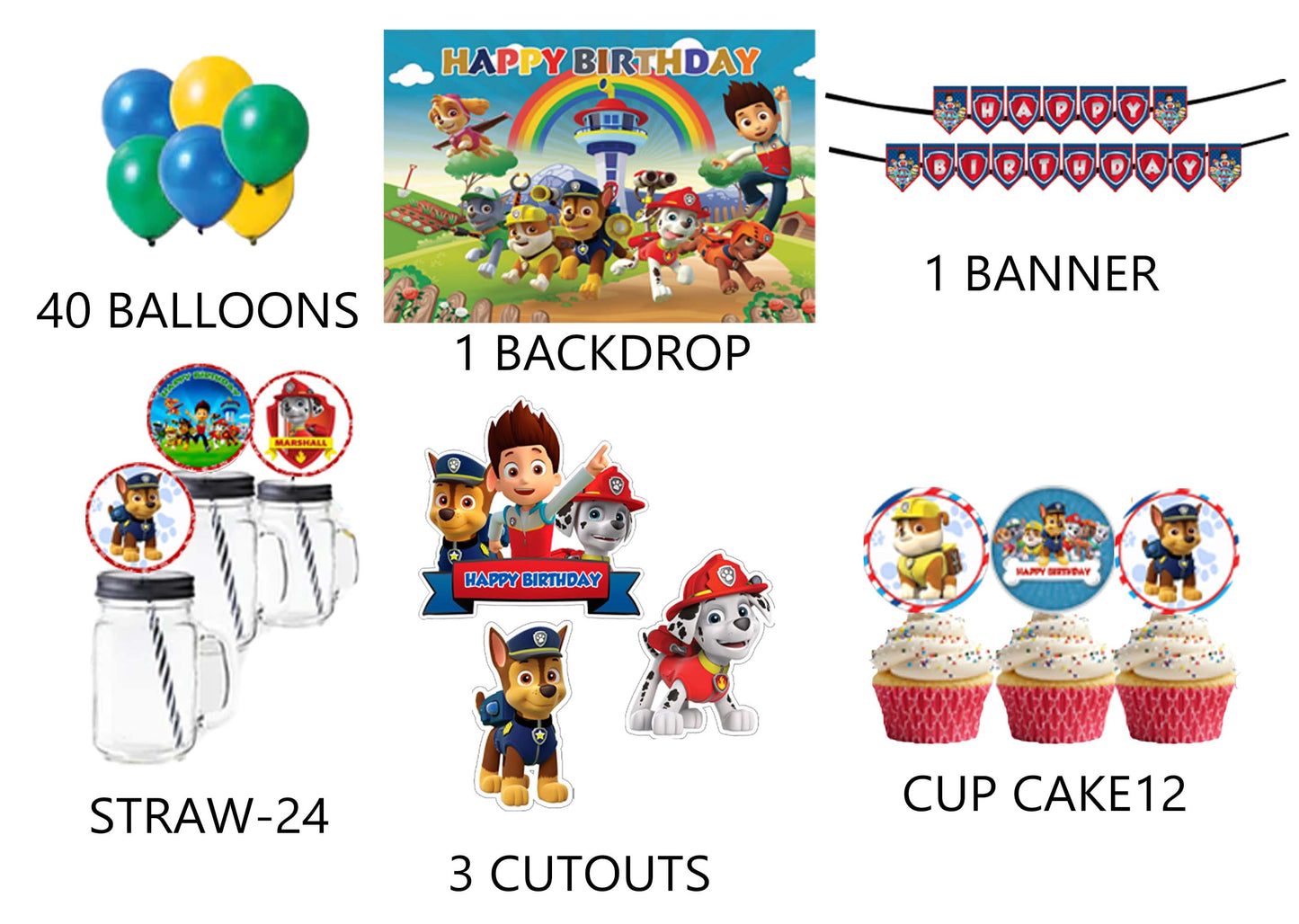 Paw Patrol Theme Birthday Party Combo Kit with Backdrop & Decorations