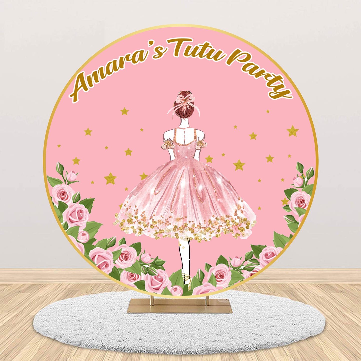 Ballerina Theme Round Birthday Party Backdrop