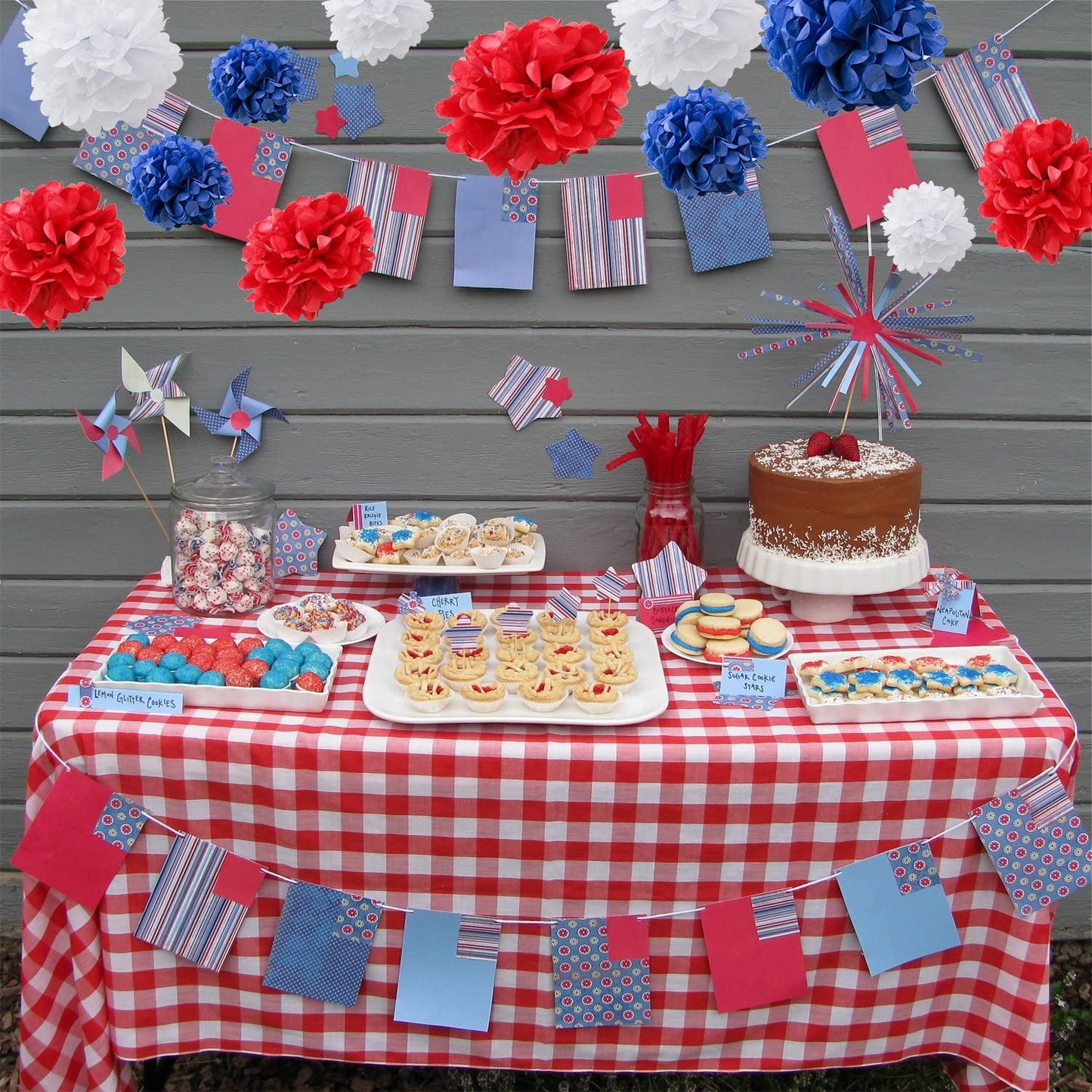 Red White And Blue White Tissue Paper Pom Poms -Birthday Party Decorations /Baby Shower Decorations