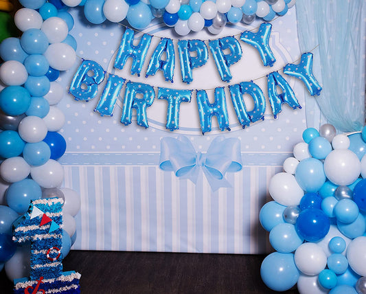 Blue Happy Birthday Foil Letter Mylar 16 Inch Large Aluminum Balloon Banner For Kids And Adults Party Decorations