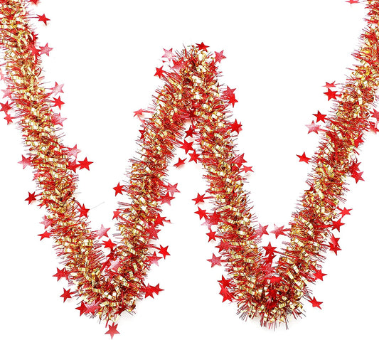 Artificial Christmas Tinsel Garland, Shiny Five Pointed Star Shaped Christmas Tree Garland Decoration, for Xmas