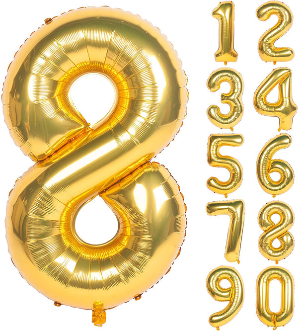 Gold Digit Foil Birthday Party Balloon Number 8