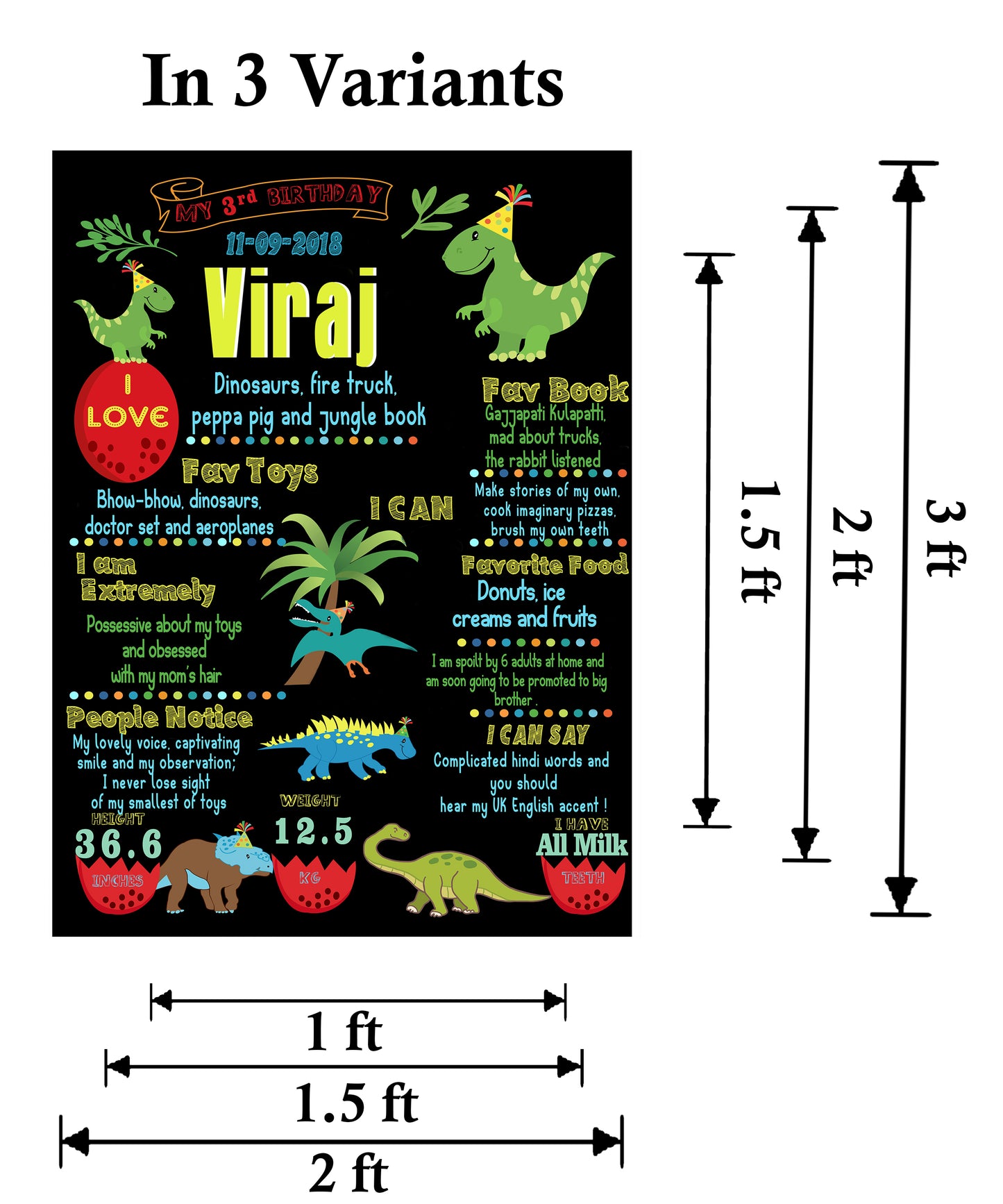 Dinosaur Theme Customized Chalkboard/Milestone Board for Kids Birthday Party